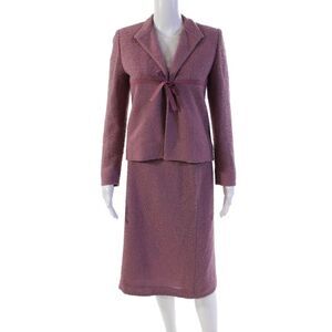 Les Prairies De Paris Womens Wool Textured Dress Short Skirt Blazer Set Pink Siz